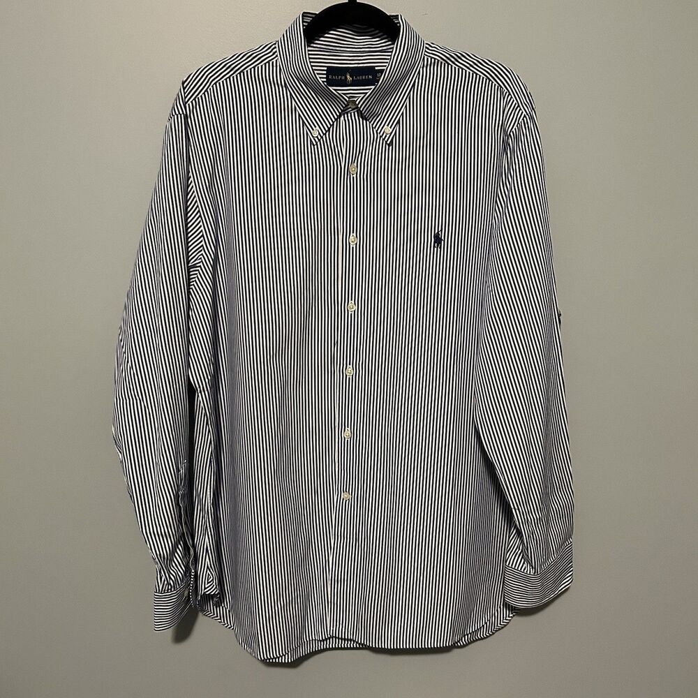 Ralph Lauren Mens Button Down Shirt Size XL Blue Striped Collared Long Sleeve